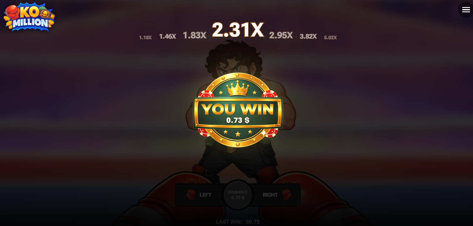 KO Million cash-out screen